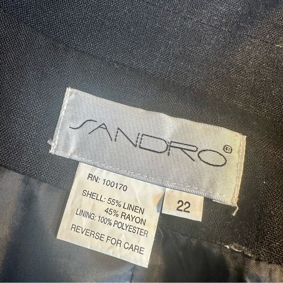 Sandro Vintage Black Linen-Blend Blazer with Pearl Shell Buttons Plus Size 22 - Picture 2 of 14